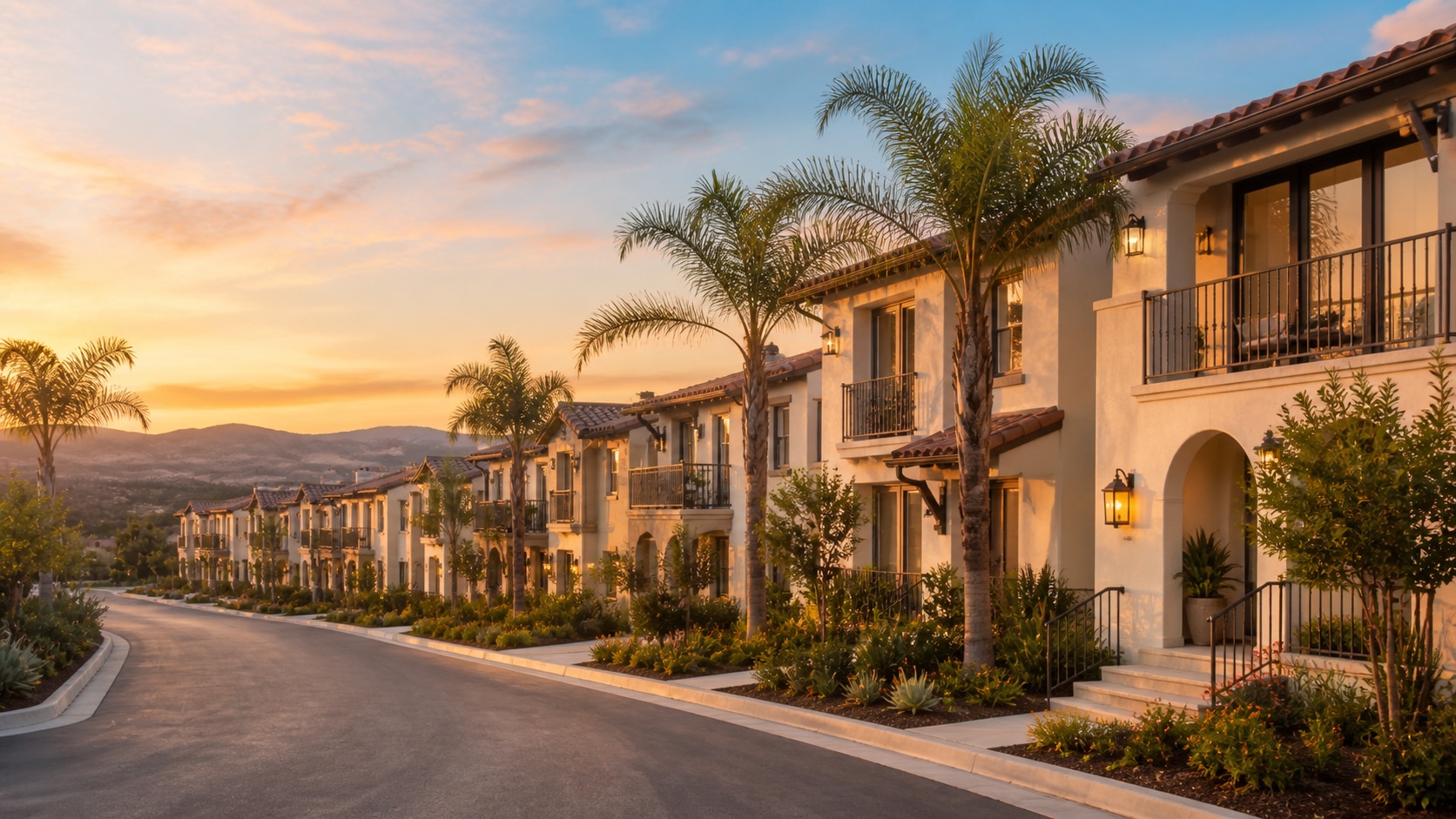 Upscale residential development with palm-lined streets